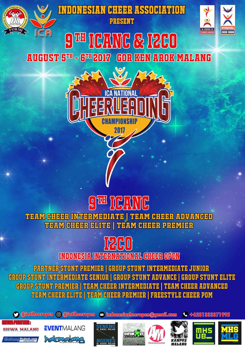 ICA_EASTJAVA's tweet image. 9th ICANC & I2CO (Indonesia International Cheer Open)tgl 5-6 Agustus 2016 Gor Ken Arok Malang.Cp.082334654422
@infokostmalang @KAMPUS_MALANG