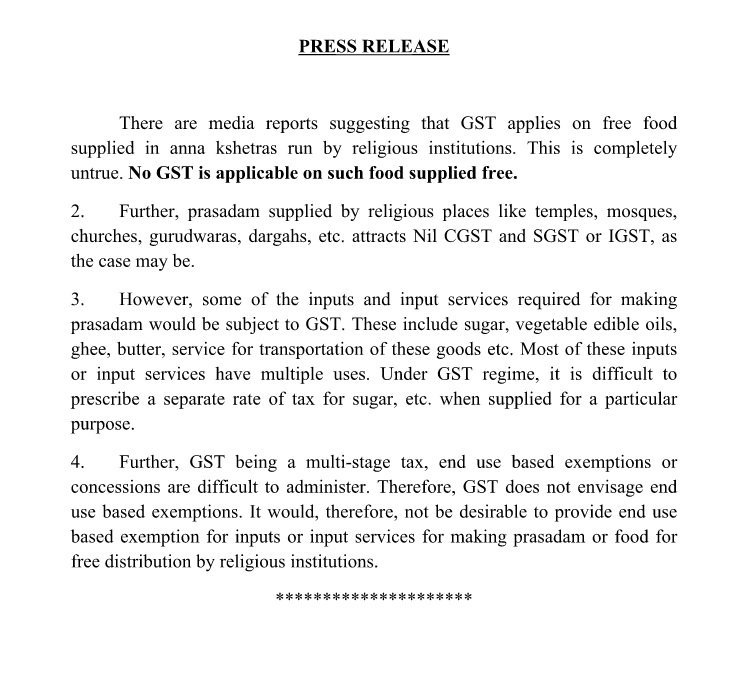 SagInfoTech's tweet image. Here&apos;s a clarification on rumors going around that free food served at religious institutions will be taxed.
#GST #GSTMasterClasses