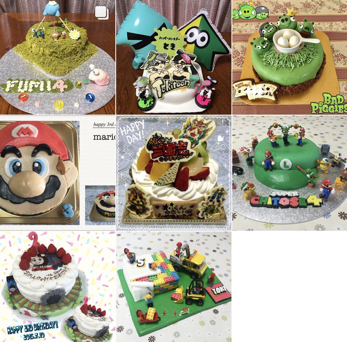 4kidsmama キャラケーキまとめ 過去作 ピクミンケーキ スプラトゥーンケーキ アングリーバードケーキ マリオ ケーキ 妖怪ウォッチケーキ ルイージケーキ トーマスケーキ Legoケーキ