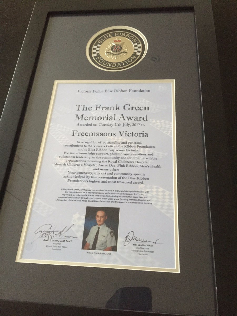 freemasonsvic's tweet image. We are grateful to be presented today, The Frank Green Memorial Award, the highest and most prestigious award by The Blue Ribbon Foundation