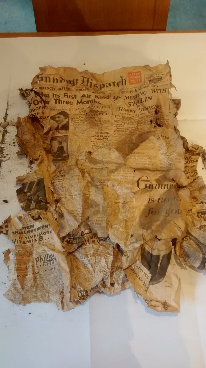 Newspaper from 2 November 1941 found screwed up under floorboards in the Cloisters and delivered to the #archives