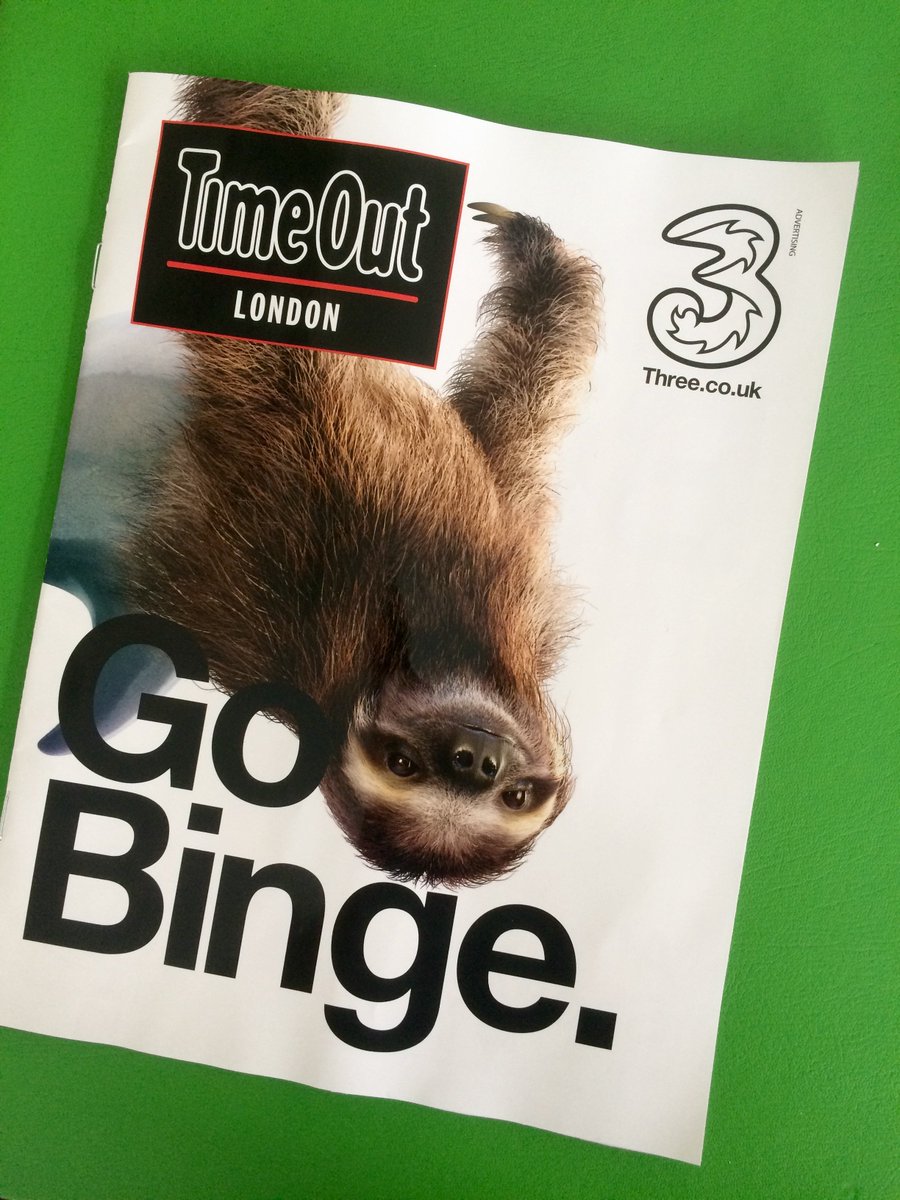 Great to see <a href="/ThreeUK/">Three UK</a>'s dolph-a-sloth gracing the cover of <a href="/TimeOutLondon/">Time Out London</a> this week #GoBinge