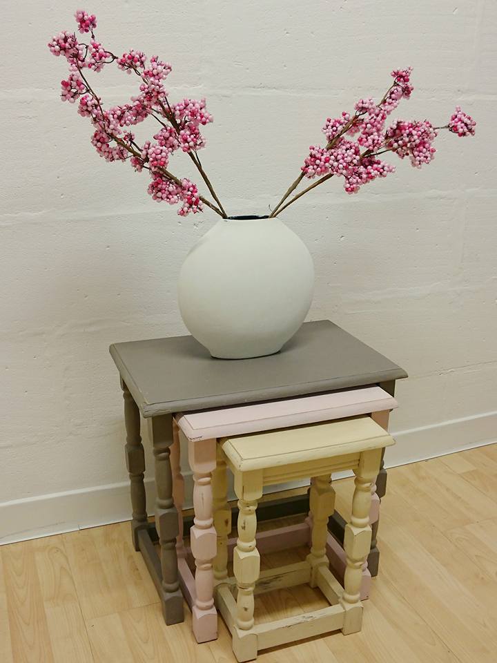 shelleschic's tweet image. Amazing what you can do with a shabby old nest of tables! #upcycling #vintage #chalkpaint #vintropaint #furniture #ShabbyChic #Nuneaton