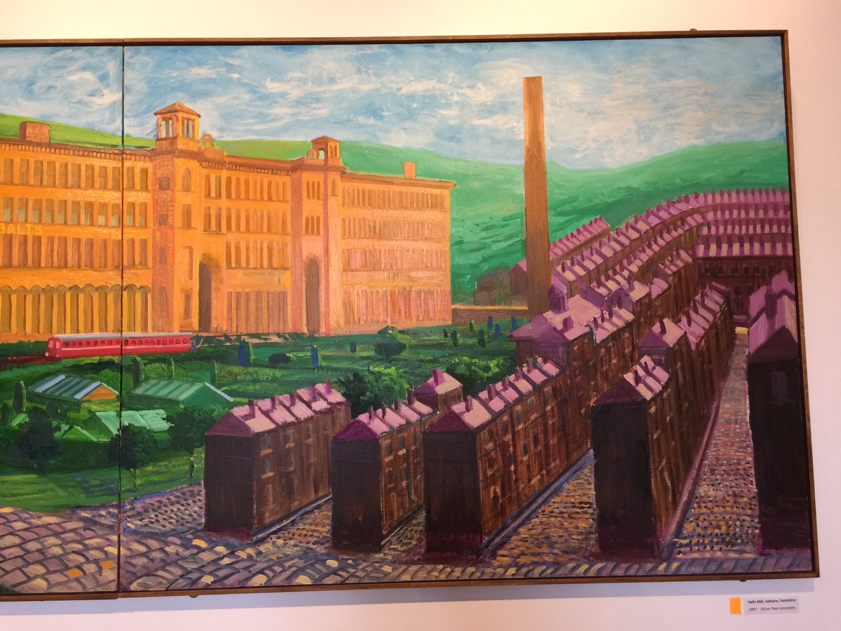 If this were London I'd be battling crowds but it's drizzly but uplifting #Saltaire and I have it almost to myself. #Hockney