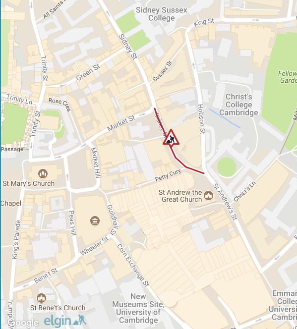 Cambs_Traffic's tweet photo. ADVANCE NOTICE - #SidneySt between HobsonSt & MarketSt #Cambridge will be CLOSED. 5PM - 9PM on 6th August. Please follow diversion. https://t.co/Jy4oxfQSEb