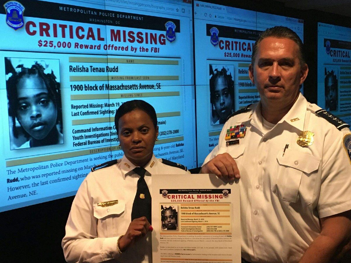 DCPoliceDept's tweet photo. July 11th is National #RelishaRudd Remembrance Day. Relisha isn't forgotten by MPD at the highest levels. Let's continue to raise awareness! https://t.co/V1kfzBxkoi