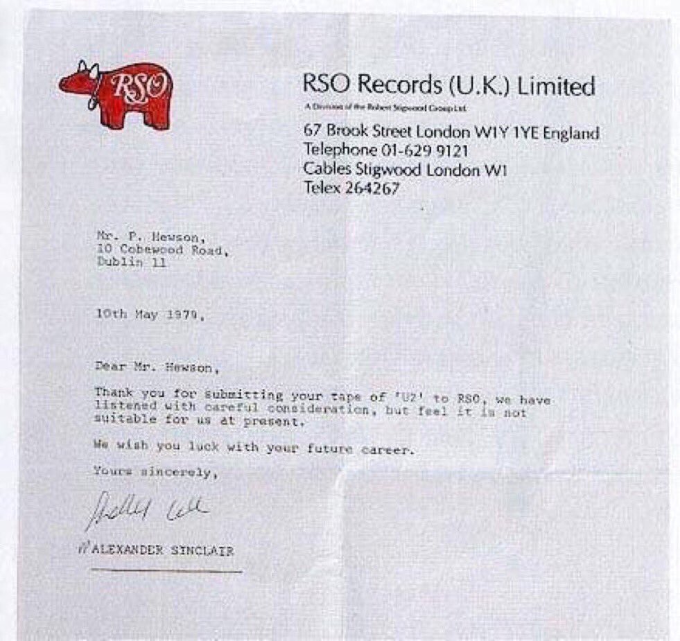 ValaAfshar's tweet photo. "We wish you luck with your future career." —a rejection letter to @U2, 1979 https://t.co/Li8kV2Og0o