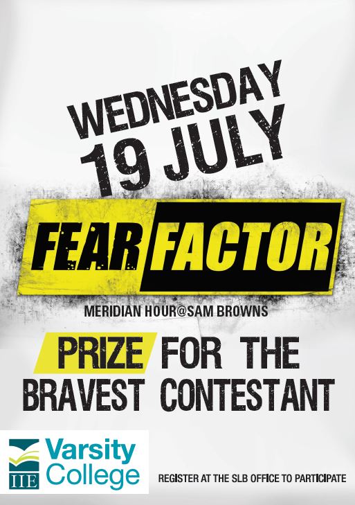 Varsity_College's tweet photo. Come and join us for another epic Fear Factor Meridian Hour on the 19th of July. Are you Brave Enough π½ #VCWaterfall https://t.co/hPtuxHtXnc