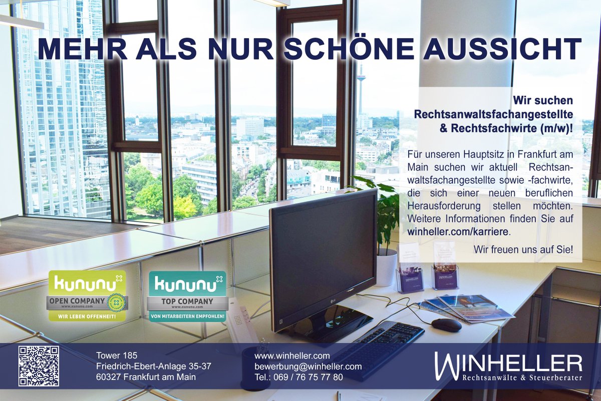 WINHELLER's tweet image. Wir suchen #Rechtsanwaltsfachangestellte &amp;amp; #Rechtsfachwirte (m/w) in #Frankfurt: bit.ly/2sLG3Ae #Stellenanzeige #JobOffer