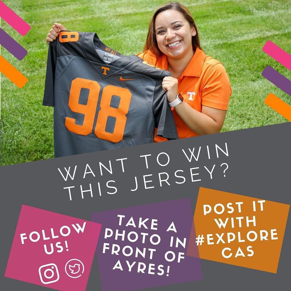 ArtsSciencesUT's tweet photo. Want to win an official UT jersey?!?! Follow our page, take a pic with Ayres and #exploreCAS https://t.co/4vf4izz1wn https://t.co/3mgJtnDktO