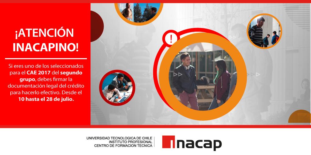 Inacapinos's tweet photo. ¡Alumnos del 2do grupo CAE 2017! Te informamos que tienes plazo hasta el 28 de julio para firmar tu contrato: https://t.co/Kpdf5gO1J0 https://t.co/1VKeurMj0l