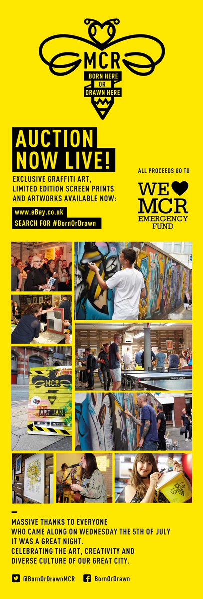 Please share: Art auction with all funds to <a href="/mcr_charity/">We Love MCR Charity</a> Emergency Fund. Visit and bid at goo.gl/2HEBMC #art #manchester #graffiti