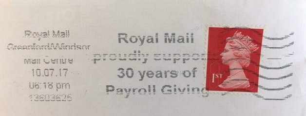 PayrollGiving's tweet photo. Great to get post everyday now with Payroll Giving featured. Great support from @RoyalMail helping UK charities. @royalmailnews https://t.co/wz3tijfh3W