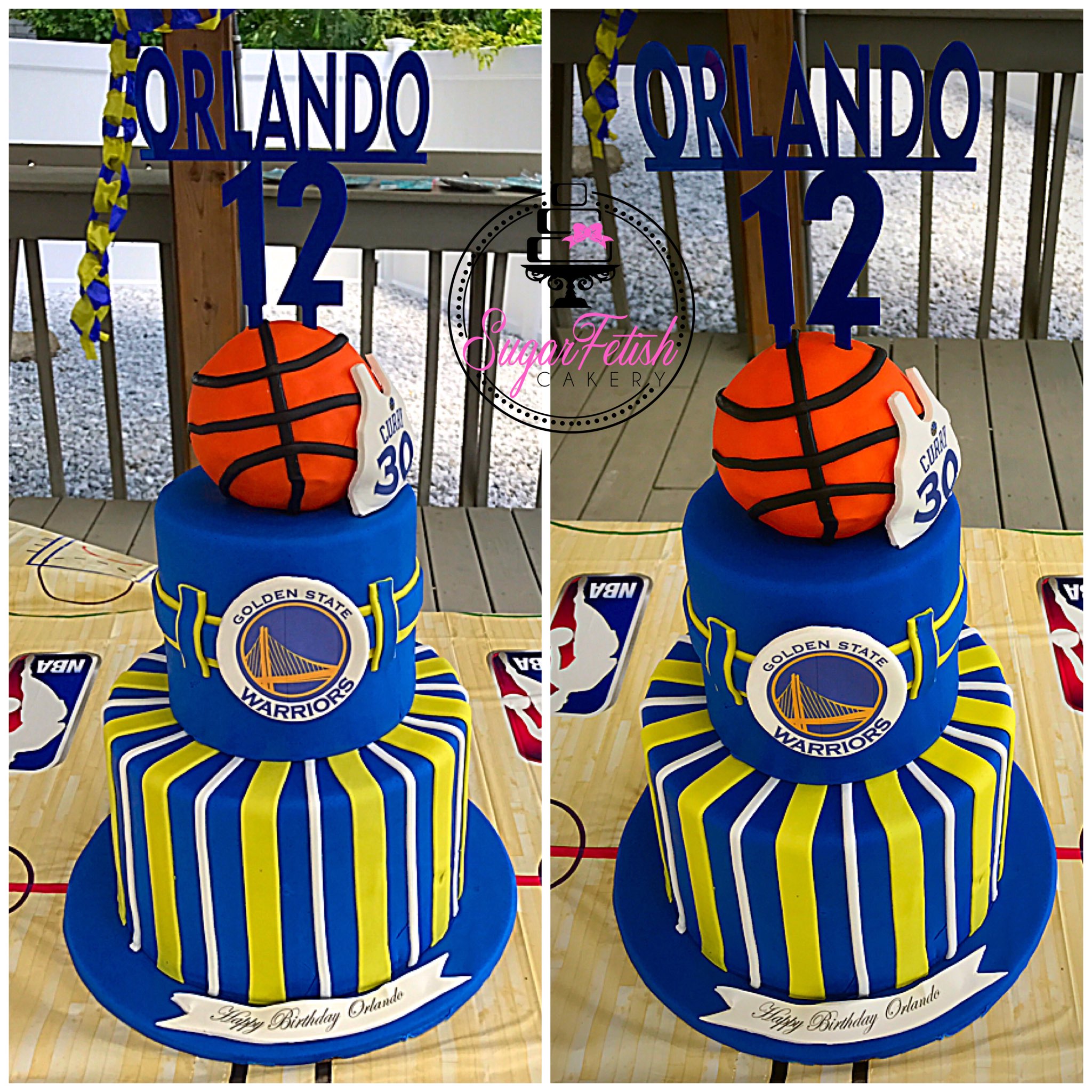 2 Tier Golden State Warrior Themed Birthday Cake 