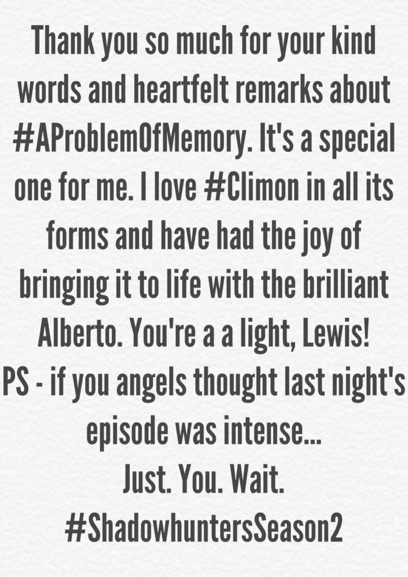 Thank you, angels... 🖤#ShadowhuntersSeason2 #Climon #AProblemOfMemory