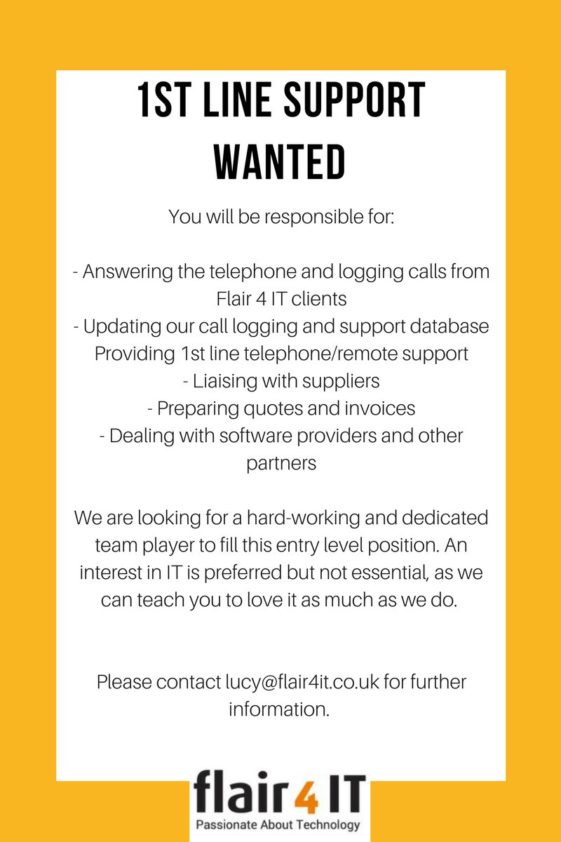 PLEASE SHARE: We are looking for an enthusiastic new team member to fill our 1st Line Support position... #IT #Bristol #Jobs #BristolJobs