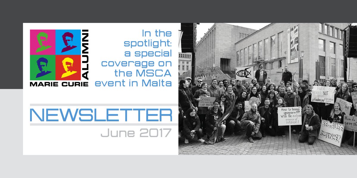 Mariecurie_alum's tweet photo. Check out the latest #MCAA newsletter which focuses on the #MarchforScience, Malta #MSCA2017 event & much more! https://t.co/hp8sXsPmT7 https://t.co/JGMBDFDCSt