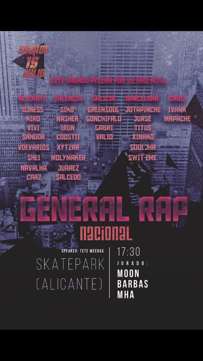 SABADO EN EL SKATEPARK TOTALMENTE GRATUITO LA NACIONAL DE GENERAL RAP! UM RT AYUDA MUCHO GRACIAS