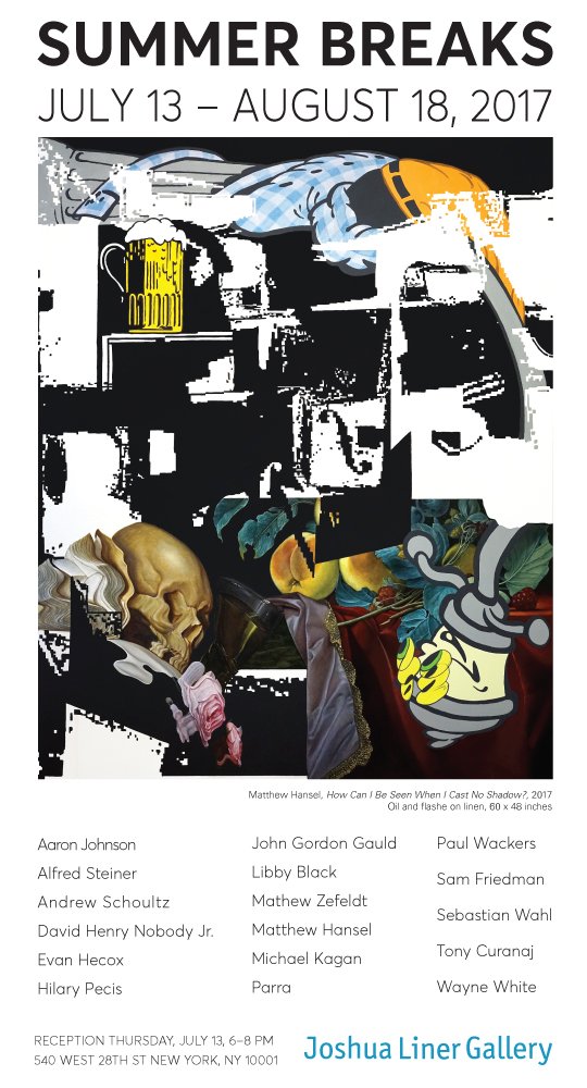 Join us Thursday at 6, for the opening reception of SUMMER BREAKS, our group exhibition featuring artists who rethink traditional painting.