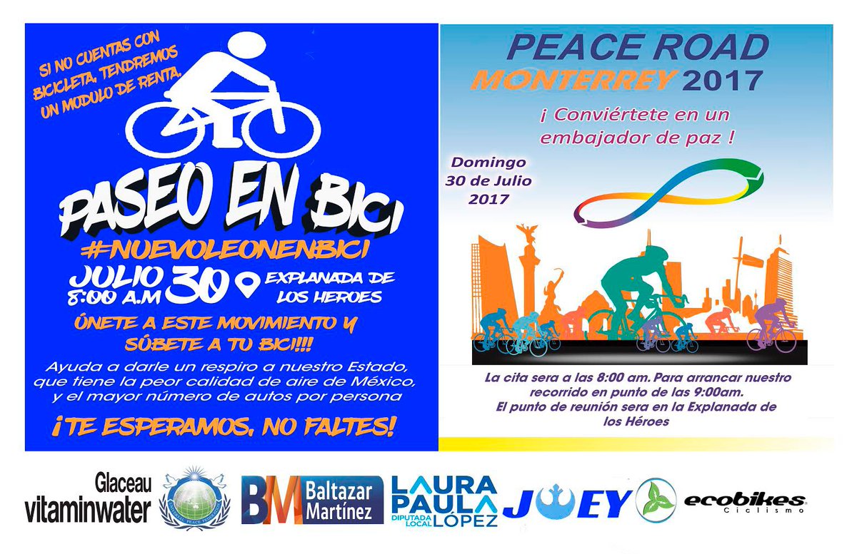 Acompañanos este Domingo 30 de Julio!!
#NuevoLeónEnBici #PaseoEnBici #PeaceRoad