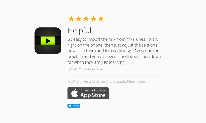 MixPlayApp's tweet image. 5 Star Review: "Helpful!: So easy to import the mix from my iTunes library right on the ph…" launchkit.io/reviews/_Ng-Ii…