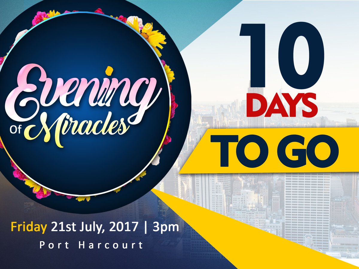 TheElectLadyInc's tweet photo. 10 DAYS TO GO!!!!!!

#EveningOfMiracles
#PortHarcourt
#ForTheMillionsYetUntold
#iBlessTheDay

#PortHarcourtSabiTheTin
#WeSabiTheTin https://t.co/DYznH76I0g