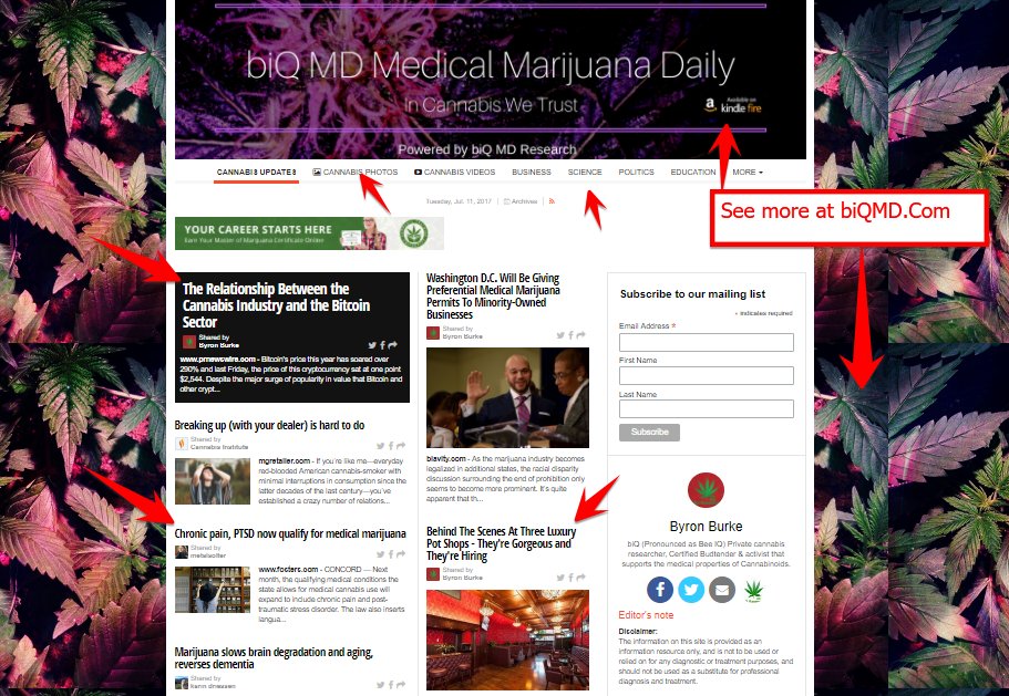 Happy Tuesday! #Cannabis #Jobs #Bitcoin #PTSD stories, pics, video &amp; more at biQMD.com &amp; Amazon Kindle bit.ly/biQMD_Daily