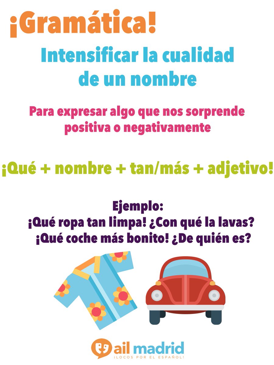 AILMadrid's tweet photo. Lección de hoy: Cómo intensificar una cualidad
#LearnSpanish #FelizMartes @ALL4language https://t.co/j8CwoQBBnE