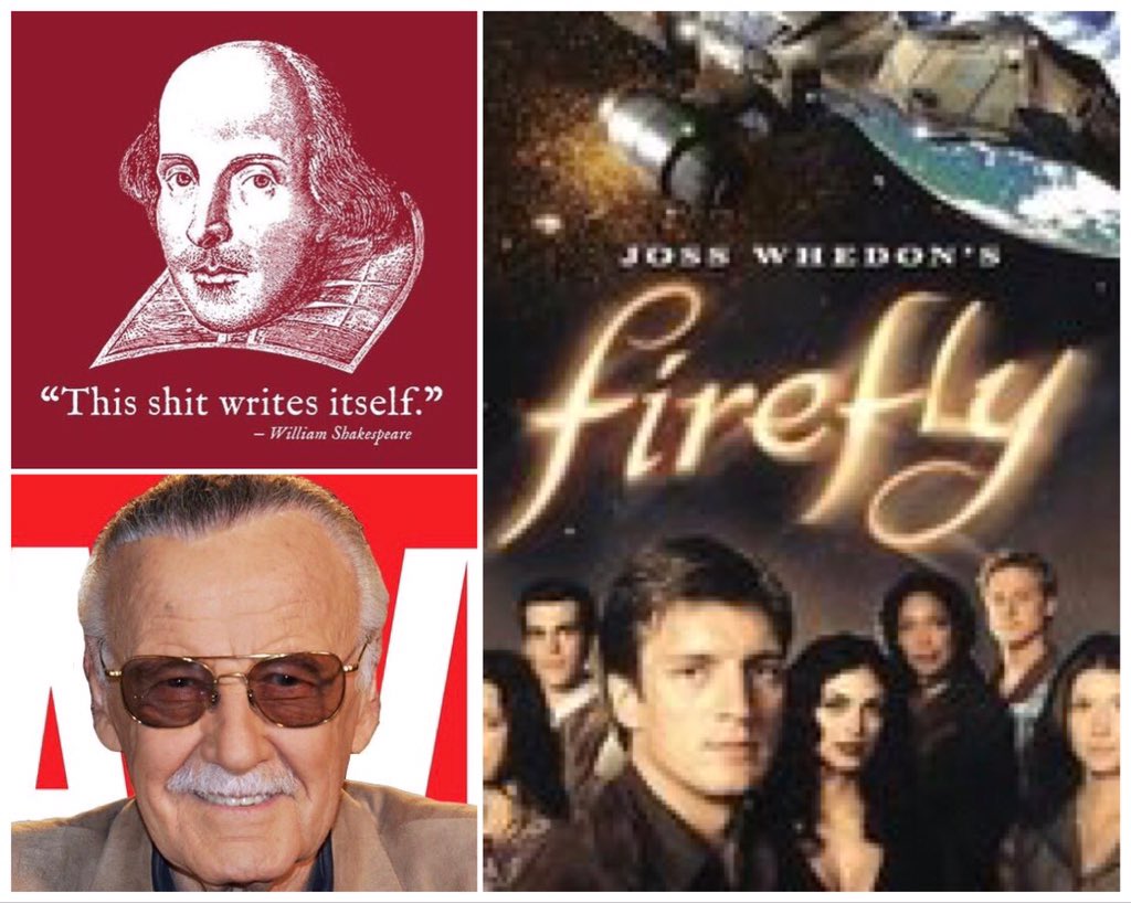 RobWorst's tweet photo. @JamesGavsie @RealStanLee @xmentas @mrjafri @JSandlinWriter @CBNostalgia @The_GWW @BrianOkert @comicnoobsshow @LifeofComics @WolverSteve @nationofnerds @TheNerdRagePod #MOSTSIGNIFICANT
Now: #Shakespeare
π― years from now: Stan Lee
1000 years from now: everyone involved with #Firefly https://t.co/N0rTMocQEN