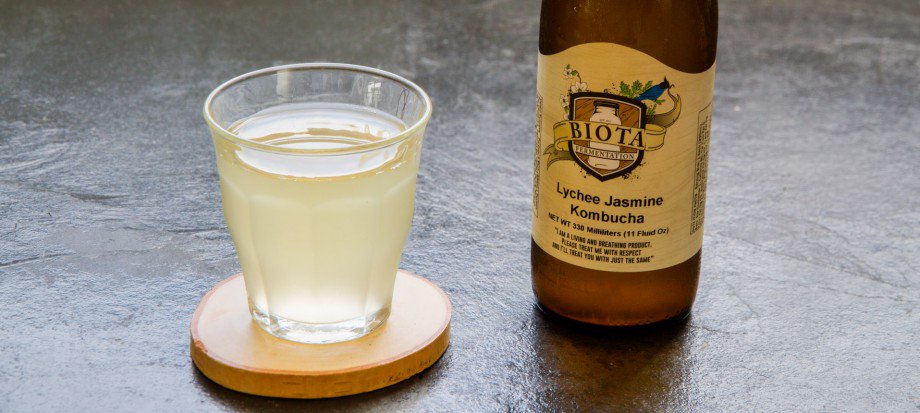 Kombucha is new to our menu! Made locally in a small batch with a Jasmine Lychee green tea. #biotayvr #kombucha #tryenroot #thirstquenched