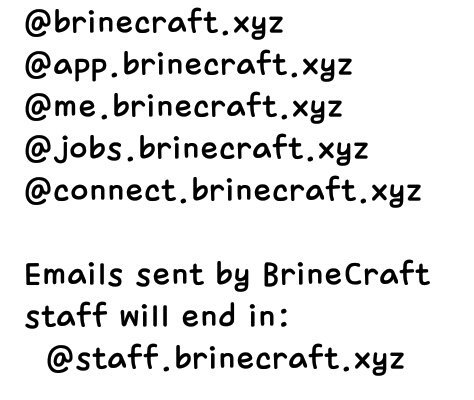 BrineCraftPE's tweet photo. ℹ IMPORTANT INFO ℹ
At the moment, any email sent officially from BrineCraft will be sent from one of the following email address endings: https://t.co/O1lQRWkGSW