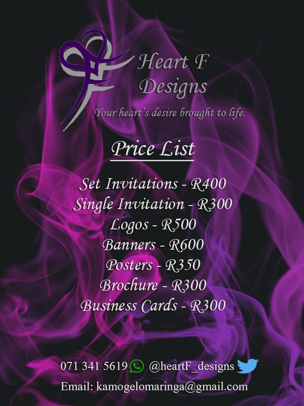 heartF_designs's tweet photo. Our price list. Prices only cover the design. https://t.co/tw8QrumEFf