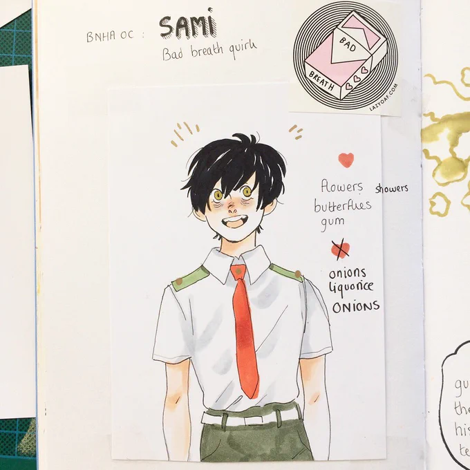seriously hoppin onto the bnha oc bandwagon with sami and his bad breath quirk (but he loves sweet scents like that of flowers and pastries) 