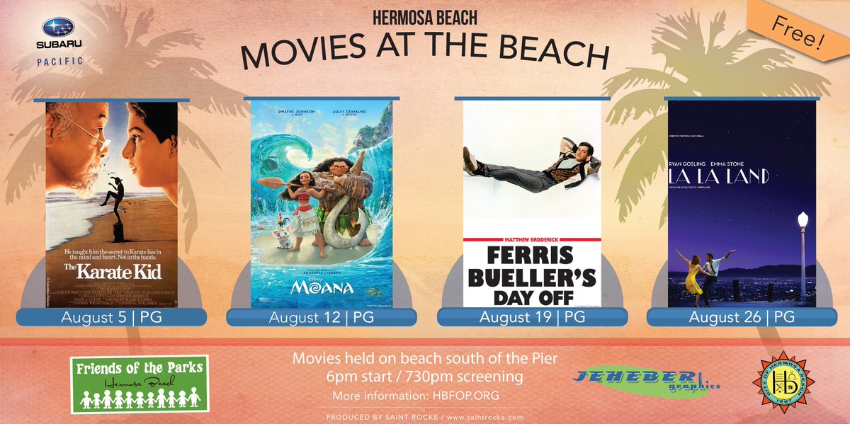 HBConcertSeries's tweet photo. Free movies on the beach, every Saturday in August! #HBSCS #HermosaBeach #freemovies #southbay https://t.co/wYWgdUIYWs