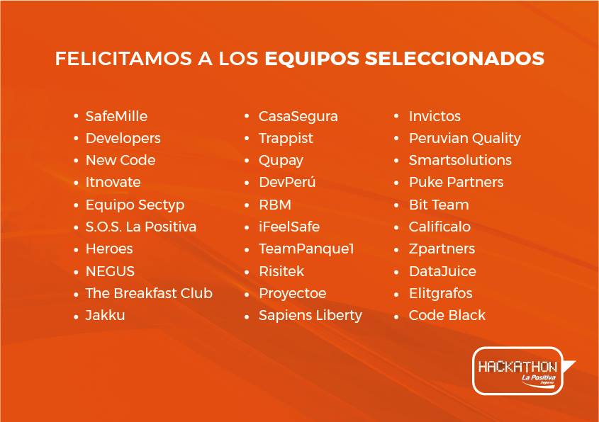 LAB_Positiva's tweet photo. Queremos felicitar a los 30 equipos seleccionados que nos acompañarán el 14 y 15 de Julio en la #HackathonLaPositiva. https://t.co/No5L7VMBUr