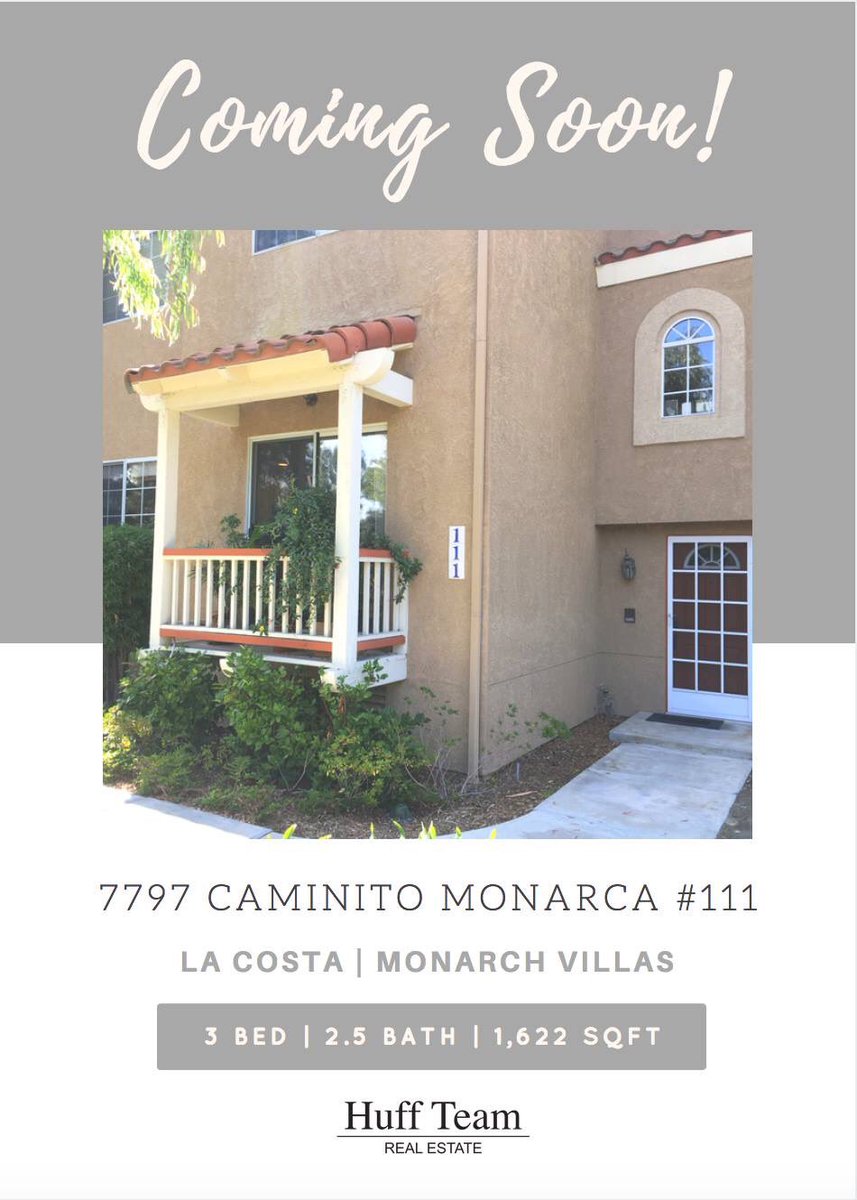 huffteam123's tweet photo. Coming soon to the market in La Costa! 🏡👀
🔹📍7797 Caminito Monarca #111
🔹contact Jason Barbato at 760.420.3863 https://t.co/ucM21VjMbk