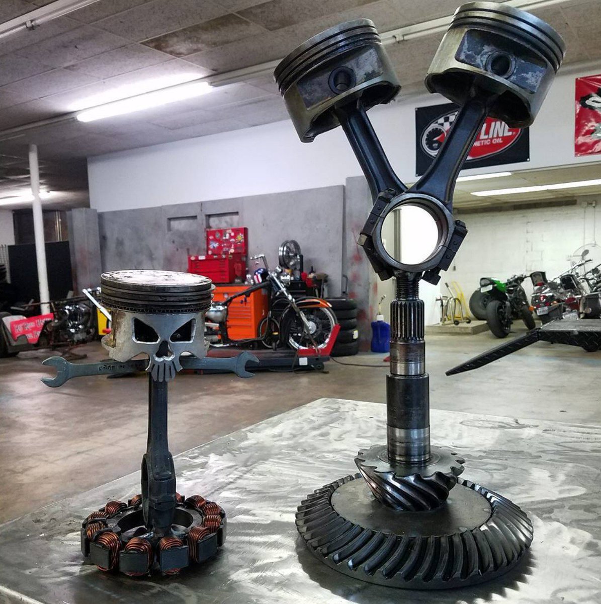 LunatiPower's tweet photo. That trophy has serious Voodoo vibe! #connectingrod #piston #selftaughmetalart https://t.co/4NlFxweLpp