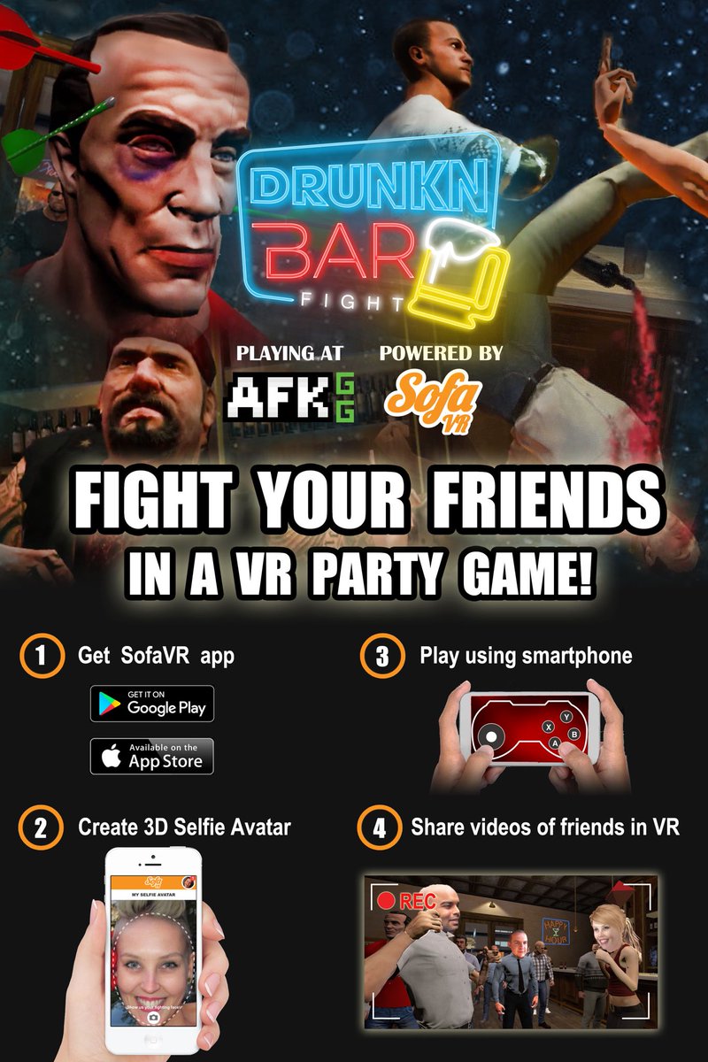 guildhouseSJ's tweet photo. Wednesday is a great night for a 'Drunkn Bar Fight'! Join us at 6PM for a FREE @sofavr sponsored VR party game at #AFKgg #drunknbarfight https://t.co/04HnSiUK8b