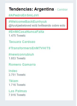 GukCamil's tweet photo. Tendencia Argentina Buenos Aires! #WelcomeBackEunhyuk https://t.co/WtauTfgbY2