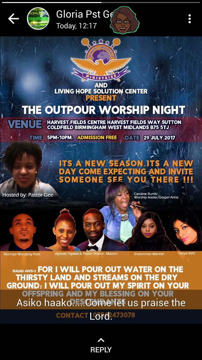 CarolineRumbi's tweet photo. coming up 29th July guys - all welcome - come and worship the Lord of lords with us :) I'll be ministering too π woop woop! #teamFARA https://t.co/UR6bJ8IXBJ