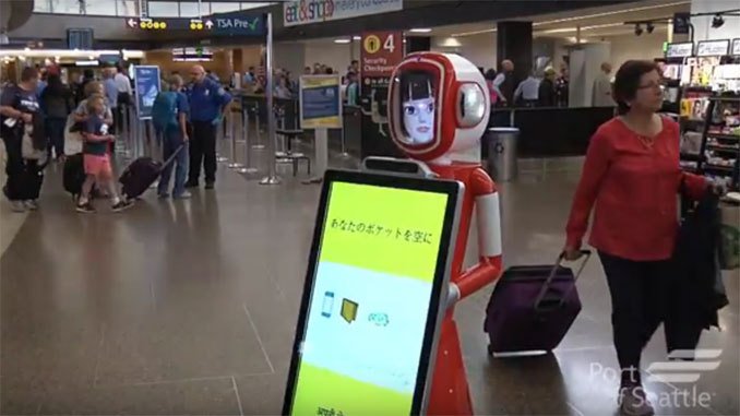 Seattle tests robot to inform pax pre-screening. Digital signs? #paxex.… passengerselfservice.com/2017/07/seattl…