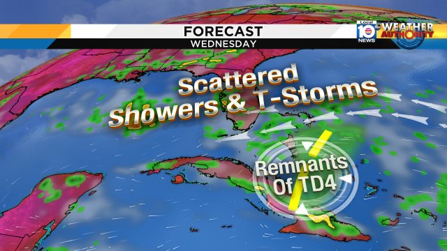 Ahead of the remnants of T.D. #4, there could be some scattered showers and storms on the prowl Wednesday! https://t.co/NfnQPnEQQD