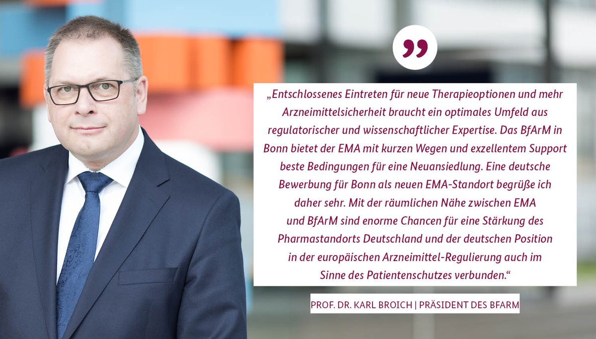 bfarm_de's tweet photo. BfArM-Präs. Broich begrüßt Bewerbung für EMA-Standort Bonn. Nähe #EMA &amp; #BfArM bietet enorme Chancen #Closer2Europe https://t.co/8biO5FIuK3 https://t.co/siXeA89nNu