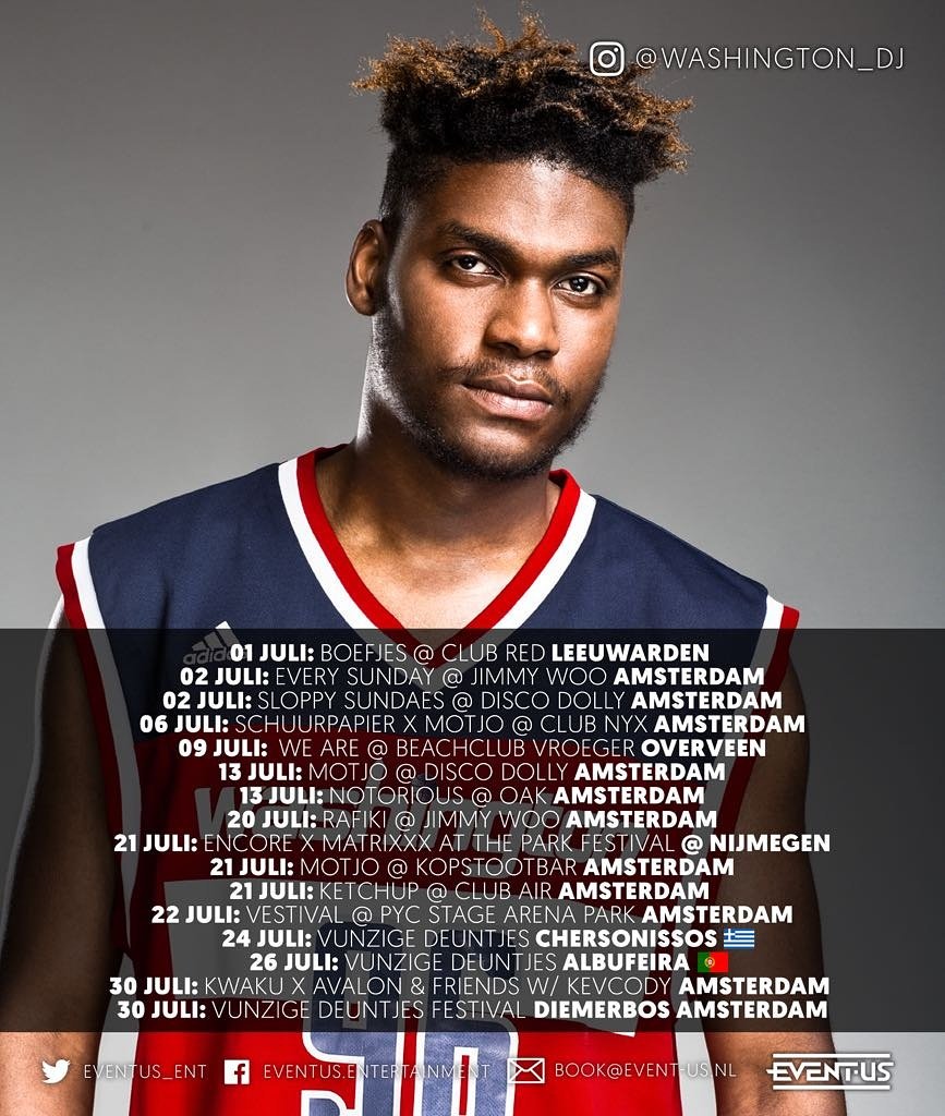 EventUs_ent's tweet photo. Onze nieuwe artiest Washington heeft deze maand een volle agenda en gaat zelfs naar het buitenland 🔥
#Tourdata #Juli #DJWashington https://t.co/x9iSKS0KE1