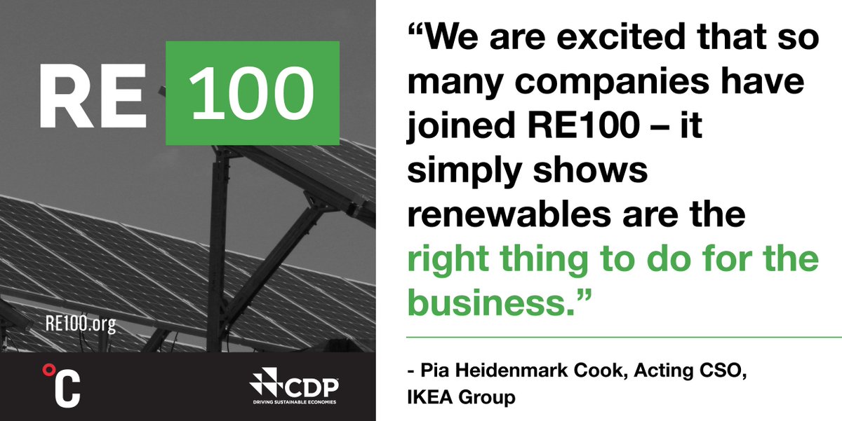 As #RE100 reaches a 100 members milestone, founding member IKEA reflects on rapid campaign growth bit.ly/2u3qJTv <a href="/ClimateGroup/">Climate Group</a> <a href="/CDP/">CDP</a>