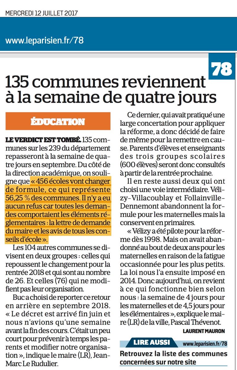 135 communes  @Les_Yvelines reviennent à la semaine scolaire de 4 jours, dont ma @VilleElancourt #Education #RythmesScolaires 
@MAIRES78