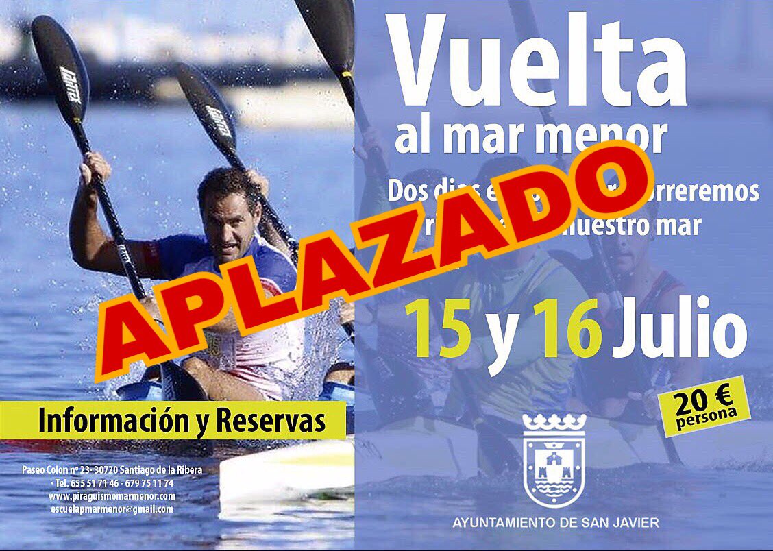 ATENCIÓN!!! Se aplaza la Vuelta al Mar Menor tanto andando como en Kayak. Se informará de la nueva fecha.