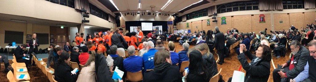 #actiononhousing about to get underway at St Mary's Cathedral school hall. Big turnout by @sydneyalliance