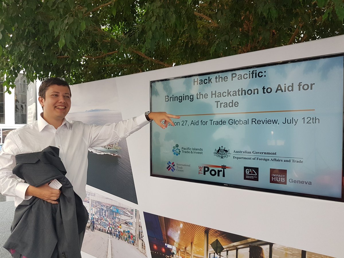 HScienceAdvisor's tweet photo. Starting in 10 mins at #Aid4Trade @wto session 27 Hack the Pacific @theportatcern @impacthubgeneva @dfat @innovation_ITC @influxtrust https://t.co/zb1BsqJABT