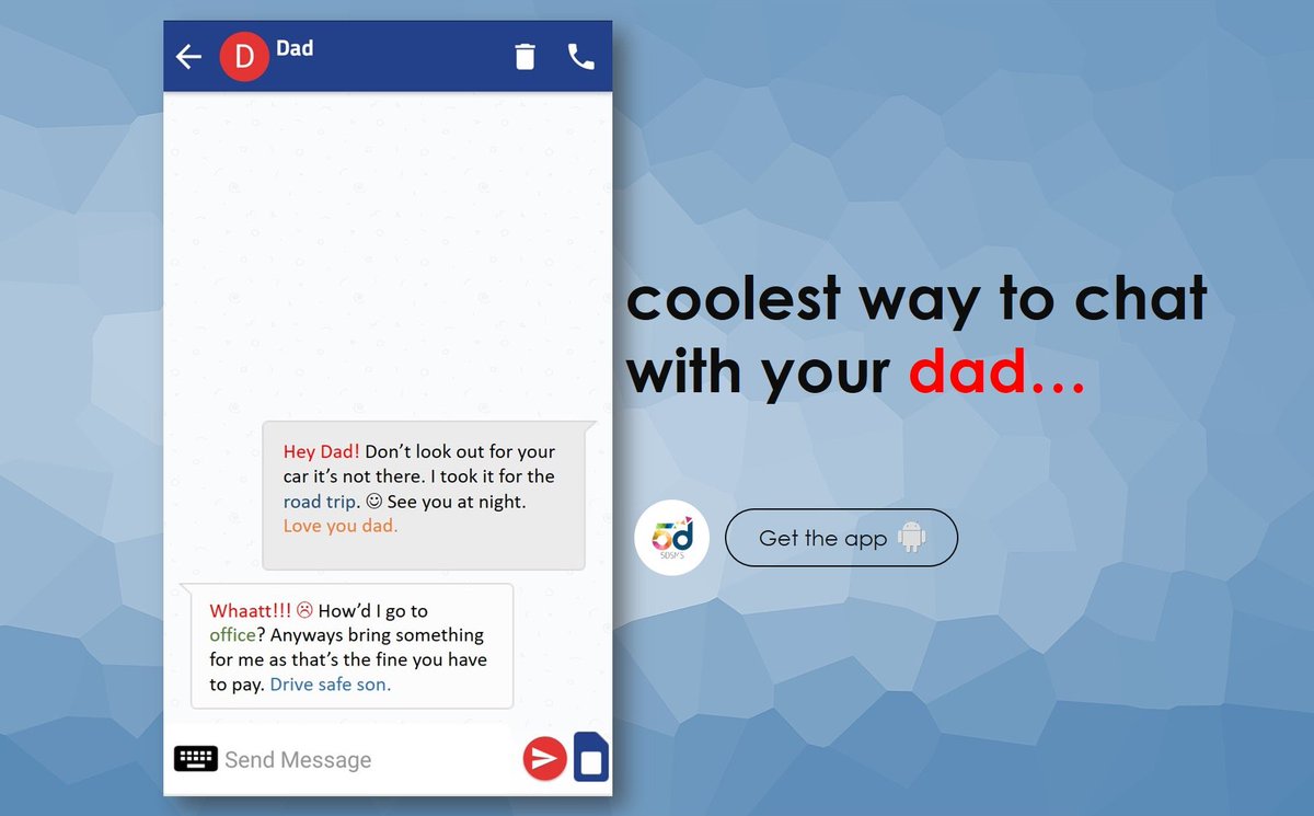 fiveDSMS's tweet photo. This dad &amp; son made their conversation so cool...! #5DSMS #TextingApp #TrendingApp https://t.co/zbJ9qGtM0c